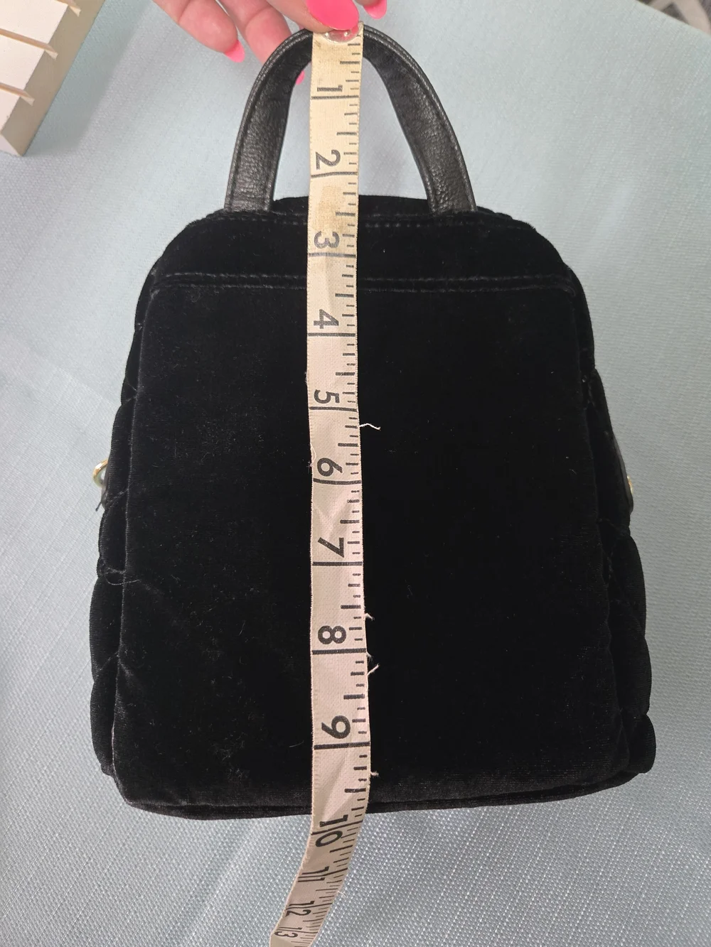 Betsey Johnson Black Quilted Velvet Mini Backpack with Floral Plaque